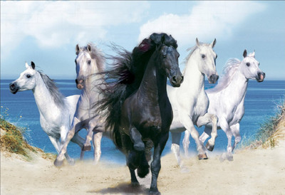 

Horses Painting (Non Tearable Synthetic Material) Fine Art Print(13 inch X 19 inch)