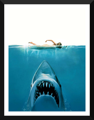 

Hollywood Collection - Jaws Painting - Ready To Hang Framed Paper Print(17 inch X 12 inch, Framed)