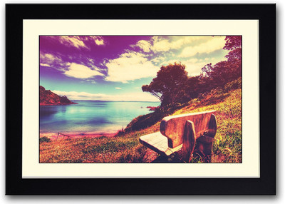 

Bench On Lake Side Fine Art Print(14 inch X 20 inch, Framed)