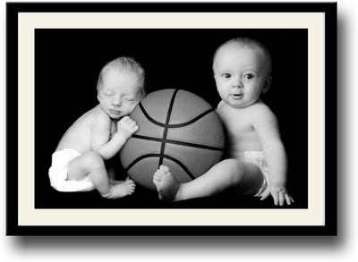 

Cute Babies with basketball Fine Art Print(10 inch X 14 inch, Framed)