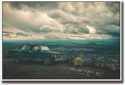 

Vintage car beautiful sky Fine Art Print(12 inch X 18 inch, Rolled)