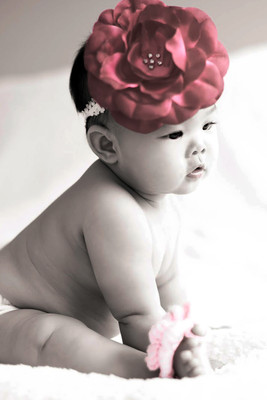 Child's Love - Cute Baby with Big Red Flower Paper Print(18 inch X 12 inch, Streched)