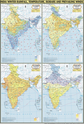 

India Map Winter : Temperature, Rainfall, Pressure & Winds Paper Print(40 inch X 28 inch, Rolled)