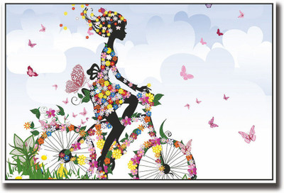

Girl riding bicycle flowers design Fine Art Print(12 inch X 18 inch, Rolled)