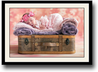 

Cute Baby with pink flower hair band Fine Art Print(10 inch X 14 inch, Framed)