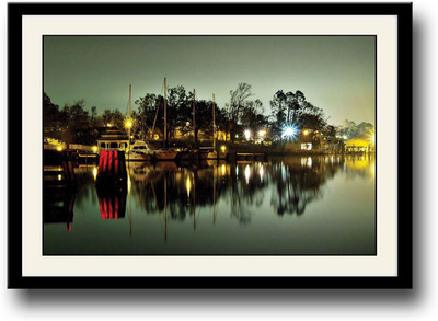 

Ships docked night view Fine Art Print(10 inch X 14 inch, Framed)
