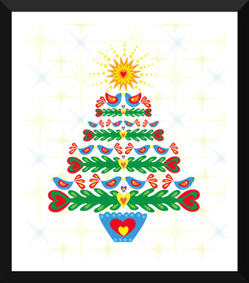 

Tallenge - Christmas Art - Birdy Christmas Tree - Medium Size Ready To Hang Framed Digital Art Print On Photographic Paper(18 inch X 15 inch, Framed)