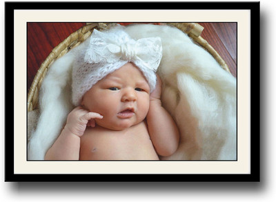 

Baby with white bow hat Fine Art Print(10 inch X 14 inch, Framed)