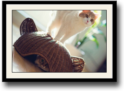 

Cute Cat under Basket Fine Art Print(10 inch X 14 inch, Framed)