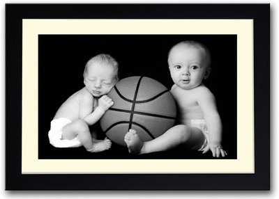 

Cute Babies With Basketball Fine Art Print(14 inch X 20 inch, Framed)