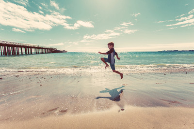Child's Love - Playing on the beach Paper Print(12 inch X 18 inch, Stretched)