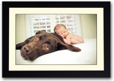 

Cute Baby Sleeping On Dog Fine Art Print(14 inch X 20 inch, Framed)