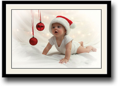 

Cute baby with Christmas balls & hat Fine Art Print(10 inch X 14 inch, Framed)