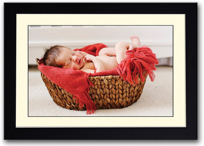 

Cute Baby Sleeping In Wooden Basket Fine Art Print(14 inch X 20 inch, Framed)