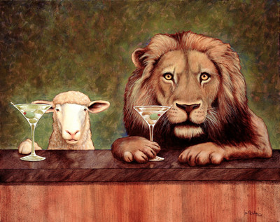 

The Lamb And The Lion Enjoying Together - Medium Size Ready To Frame Rolled Digital Art Print On Photographic Paper(24 inch X 18 inch, Rolled)