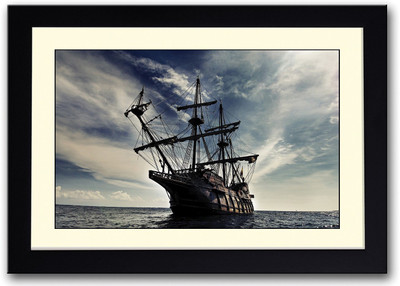 

A Pirate Ship In The Ocean Fine Art Print(14 inch X 20 inch, Framed)