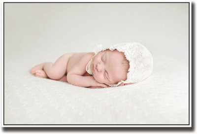 

Baby with white cap cutely sleeping Fine Art Print(12 inch X 18 inch, Rolled)