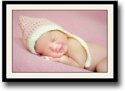 

Baby with pink and white hat Fine Art Print(10 inch X 14 inch, Framed)