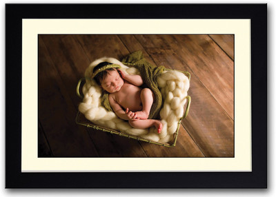 

Cute Baby With Green Dress Fine Art Print(14 inch X 20 inch, Framed)