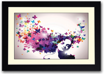 

Girl Hair Full Of Butterflies Fine Art Print(14 inch X 20 inch, Framed)