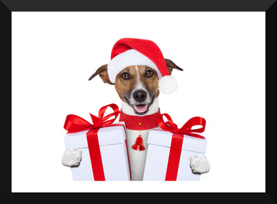 

Tallenge - Christmas Art - Happy Dog - Large Size Ready To Hang Framed Digital Art Print On Photographic Paper(24 inch X 16 inch, Framed)