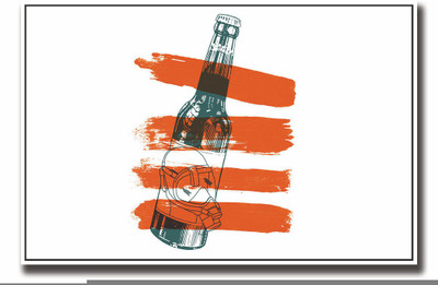 

Posterhouzz Beer bottle with orange stripes Fine Art Print(12 inch X 18 inch, Rolled)