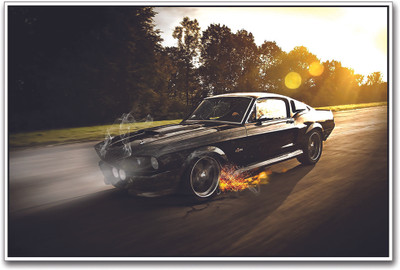 Black Car Fire Artistic Paper Print(12 inch X 18 inch)