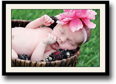 

Baby with pink hair band in basket Fine Art Print(10 inch X 14 inch, Framed)