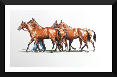 

Tallenge - Four Horses In Watercolors - Ready To Hang Framed Poster Paper Print(12 inch X 17 inch, Framed)