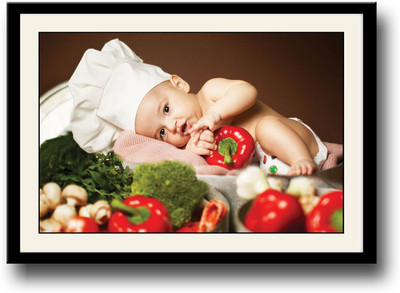 

Cute Baby chef with vegetables Fine Art Print(10 inch X 14 inch, Framed)