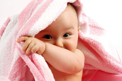 

Child's Love - Cute Baby Playing with Pink Towel Paper Print(12 inch X 18 inch)