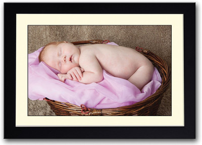

Baby On A Wooden Basket Fine Art Print(14 inch X 20 inch, Framed)