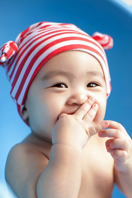 Child's Love - Cute Baby with Red Hat (2) Paper Print(18 inch X 12 inch, Streched)