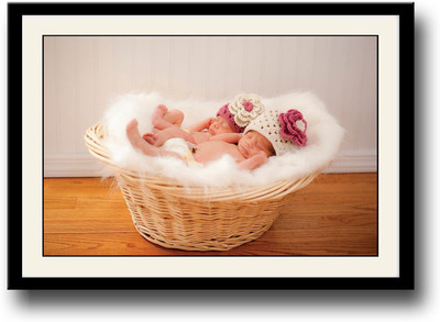 

Twin cute baby in basket Fine Art Print(10 inch X 14 inch, Framed)