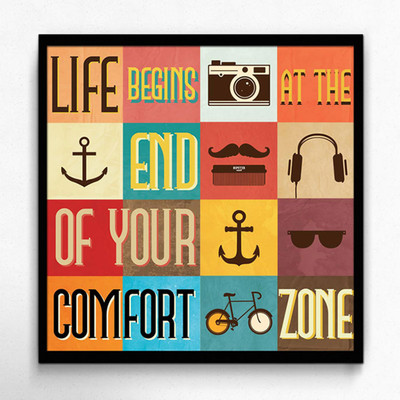 Seven Rays Life Begins at the End of Your Comfort Zone Framed (Small)(13 inch X 13 inch)