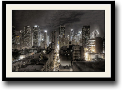 

City skyscrapers view at night Fine Art Print(10 inch X 14 inch, Framed)