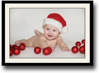 Cute baby with Christmas balls Fine Art Print(10 inch X 14 inch, Framed)