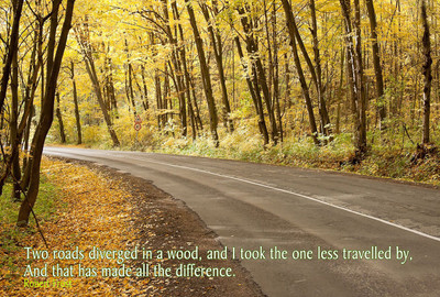 

Posterhouzz The Road Less Travelled - Robert Frost Quote - Motivational Poster Paper Print(12 inch X 18 inch, Rolled)