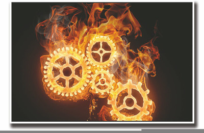 

Posterhouzz Mechanical parts on fire Fine Art Print(12 inch X 18 inch, Rolled)