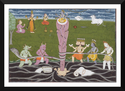 

Tallenge - Indian Art - Samudra Manthan - Churning of the Ocean by Mahesh c1750 - Framed Poster Paper Print(12 inch X 17 inch, Framed)