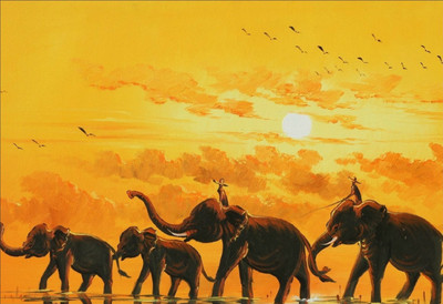 

Elephant Art Painting Like Poster (Non Tearable Synthetic Material) Fine Art Print(13 inch X 19 inch)