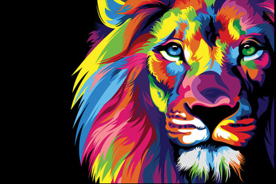 

MULTICOLOR LION FACE 12X18 INCHES Fine Art Print(12 inch X 18 inch)