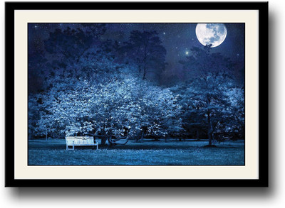 

Bench in park at night Fine Art Print(10 inch X 14 inch, Framed)