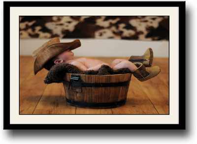 

Cute newborn baby with cowboy hat Fine Art Print(10 inch X 14 inch, Framed)