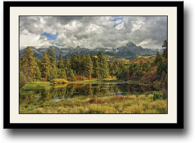 Lake surrounded by Trees Fine Art Print(10 inch X 14 inch, Framed)