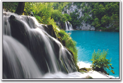 

Serene Waterfall Blue Water Paper Print(12 inch X 18 inch)