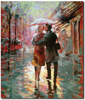 69 Off On Stybuzz Couple Walking In Rain Painting Frameless Canvas Art 22 Inch X 18 Inch On Flipkart Paisawapas Com