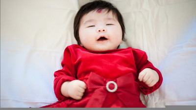 

Cute Baby sleeping in Red dress Poster Paper Print(12 inch X 18 inch, Rolled)
