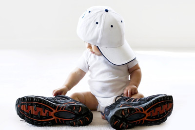 

Child's Love - Cute Baby with Big Boots Paper Print(12 inch X 18 inch)