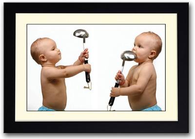

Baby Playing With Utensils Fine Art Print(14 inch X 20 inch, Framed)